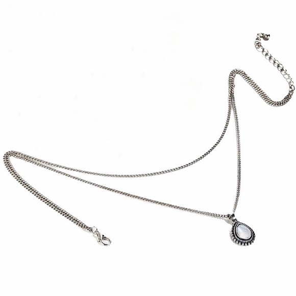 Double Layer Dainty Water Drop Moonstone Necklace - Picture 4 of 6